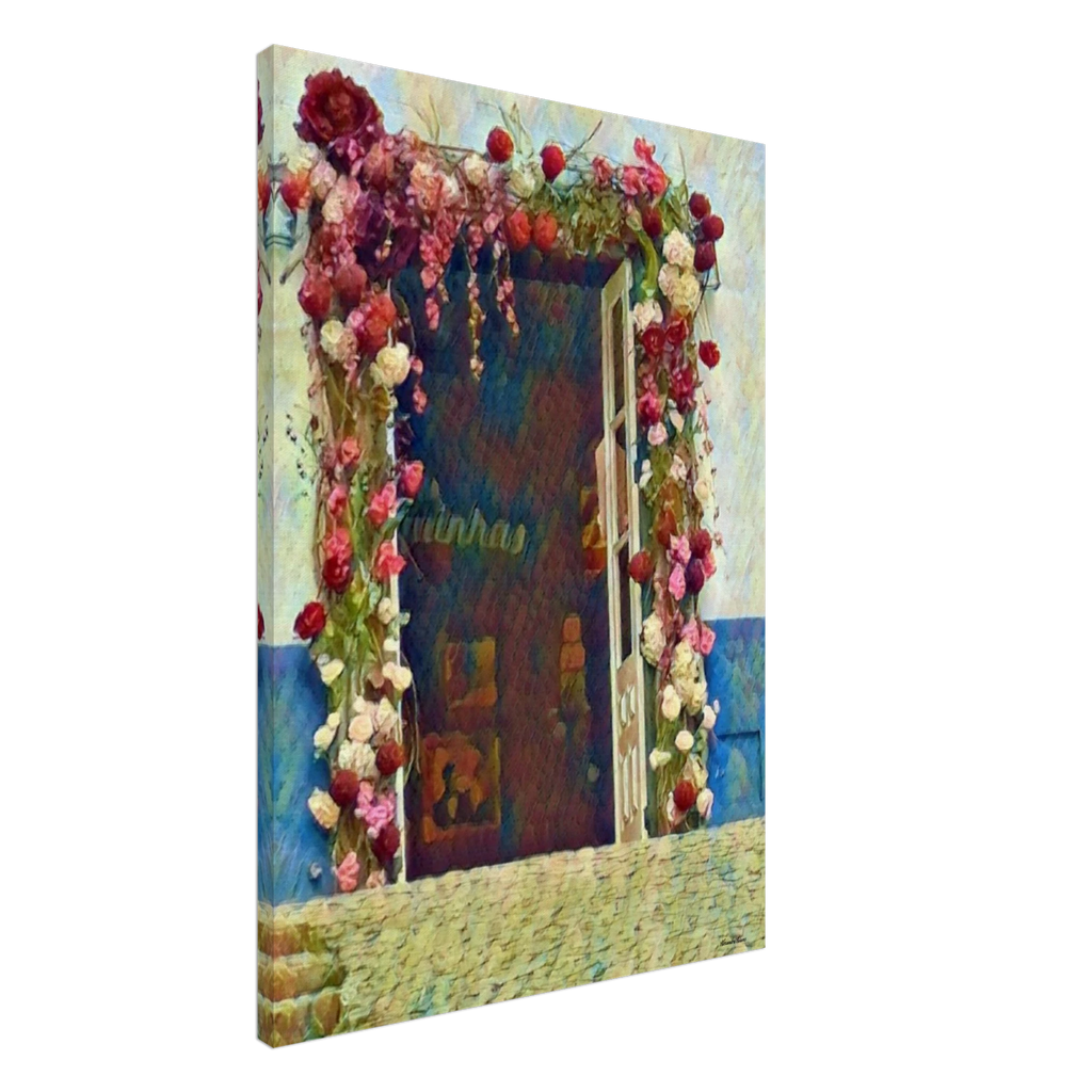 Large gallery-wrapped canvas print of When Love Left the Door Open showing the 38mm mirrored edge and premium canvas depth from an angled side perspective.

