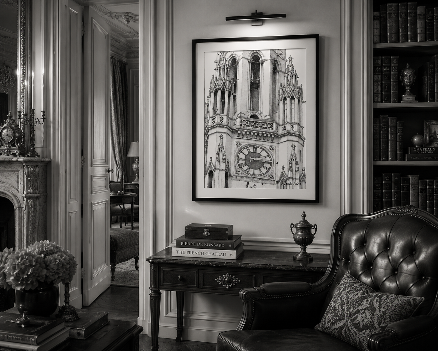 Where Centuries Gather | Monochrome Gothic Clock Tower Wall Art by Alexandra Adams
