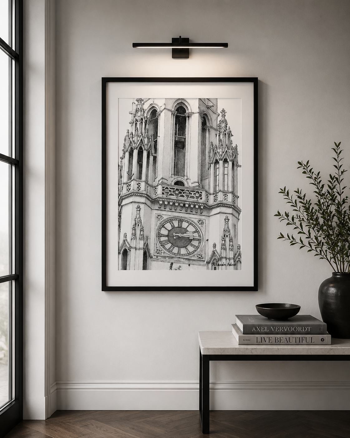 Where Centuries Gather | Monochrome Gothic Clock Tower Wall Art by Alexandra Adams