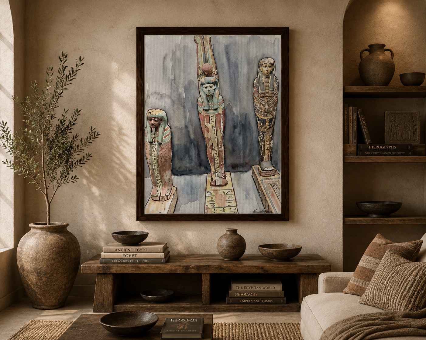 The Eternal Witnesses | Egyptian Watercolour Canvas Print by Alexandra Adams