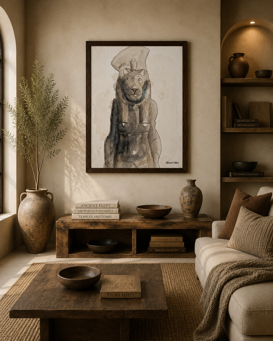 The Sacred Lioness | Egyptian Watercolour Canvas Print by Alexandra Adams