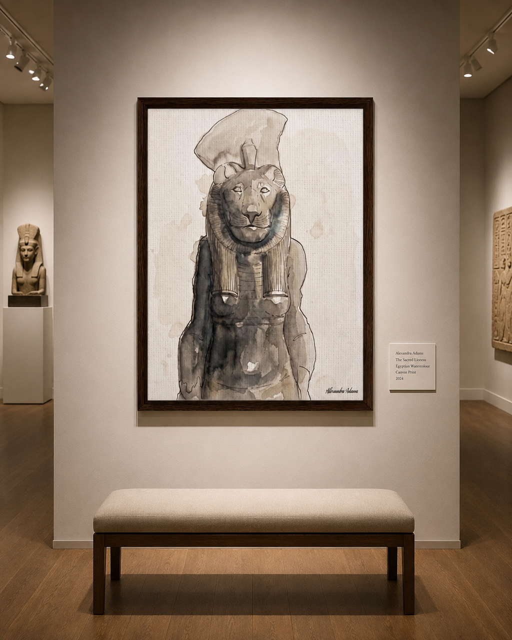 The Sacred Lioness | Egyptian Watercolour Canvas Print by Alexandra Adams
