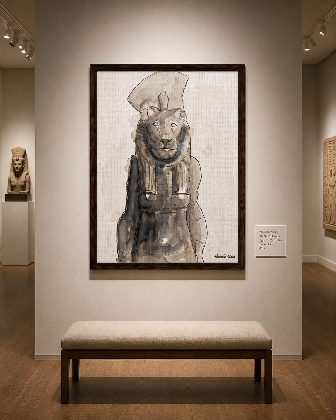 The Sacred Lioness | Egyptian Watercolour Canvas Print by Alexandra Adams