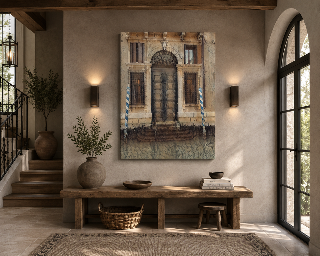 What Time Could Never Take abstract doorway canvas bringing warmth, history and character to an elegant hallway.




