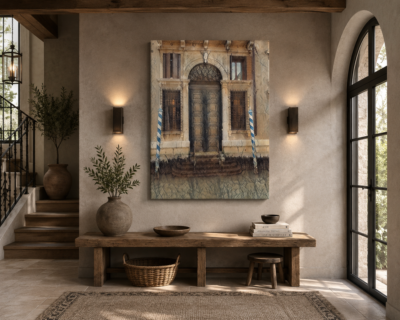 What Time Could Never Take abstract doorway canvas bringing warmth, history and character to an elegant hallway.




