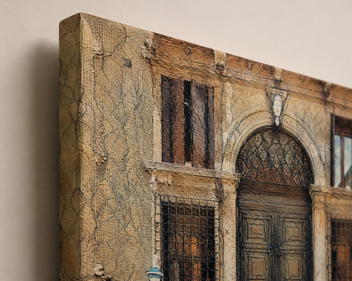 Close-up of What Time Could Never Take highlighting textured architectural details, weathered stonework and an elegant arched doorway.

