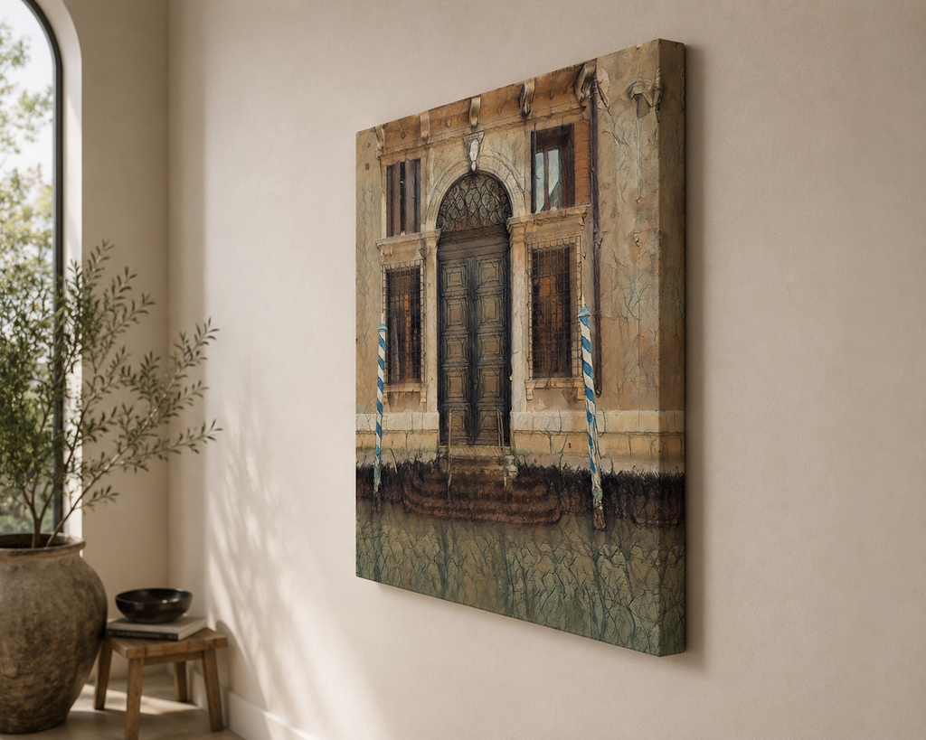 Angled gallery-wrapped view of What Time Could Never Take showing the premium canvas finish and timeless architectural composition.


