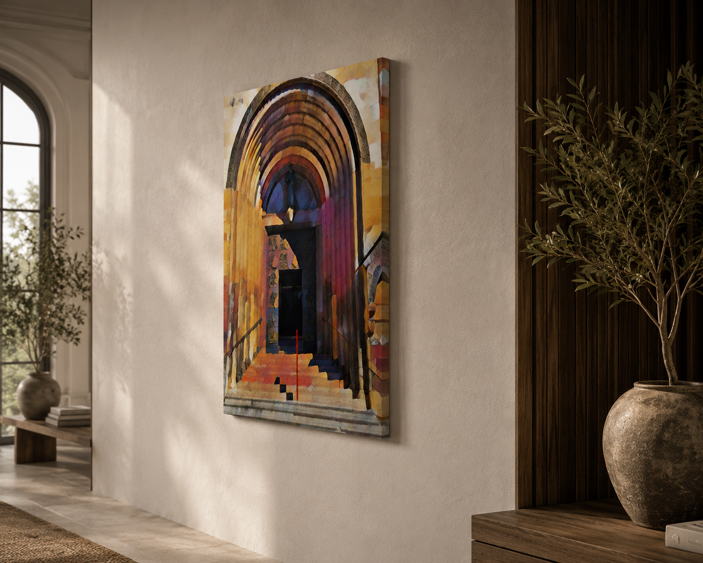 Beyond What I Could See fine art canvas displayed in a luxury hallway interior, contemporary symbolic wall art by Nova Abstract.

