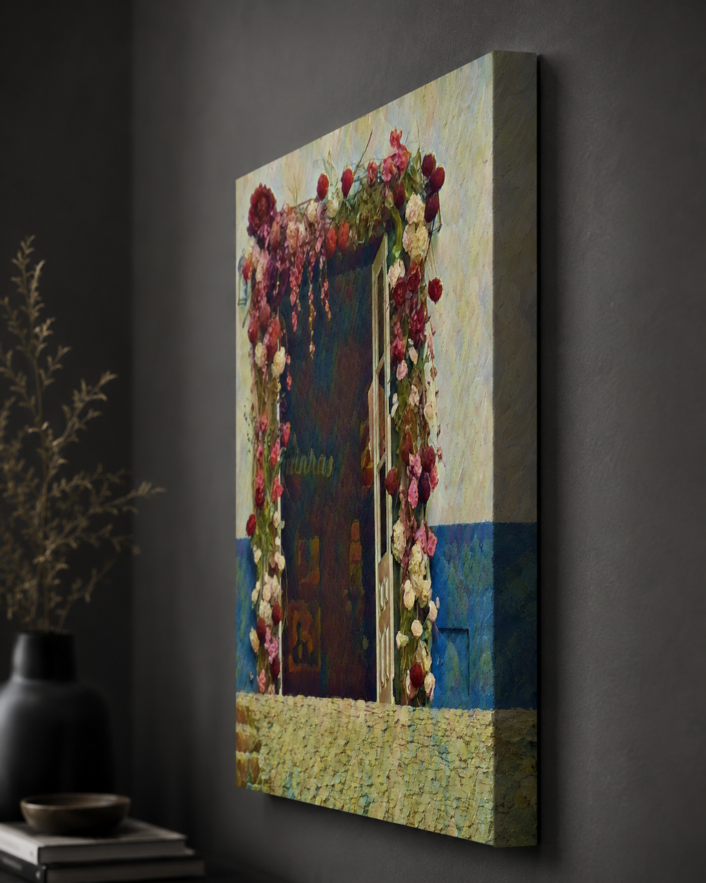Angled side view highlighting the premium gallery-wrapped canvas, mirrored edges and elegant depth of the artwork.

