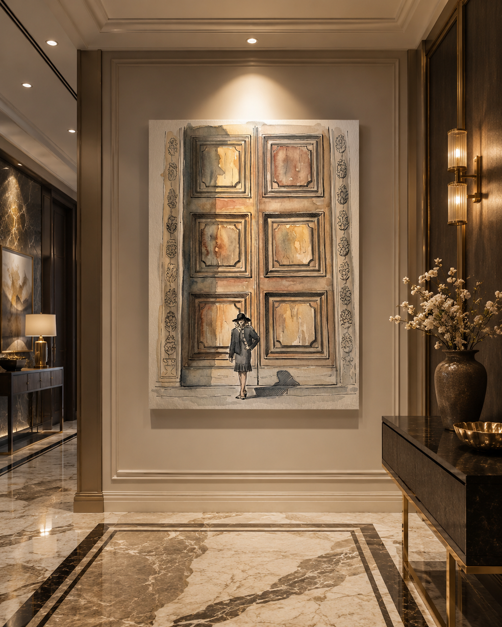 Before I Chose canvas artwork displayed in a luxury hallway interior, contemporary wall art by Nova Abstract.
