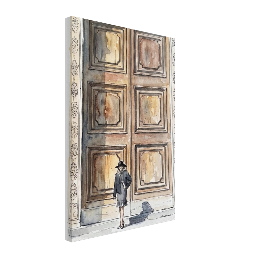 Before I Chose fine art canvas print from The Doors Between Us collection shown on a gallery-wrapped canvas from an angled side view.
